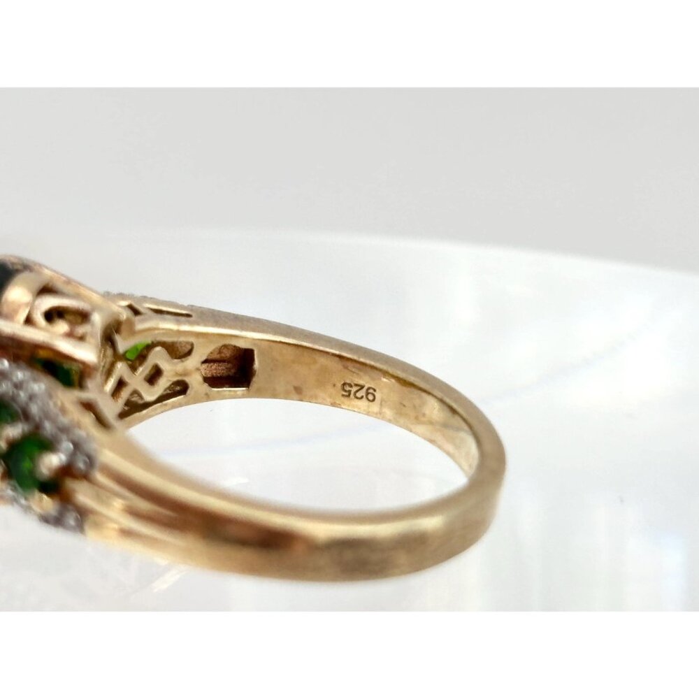 Chrome Diopside Sterling Silver Gilt (Vermeil) Gemstone Vintage Cocktail Ring 7 - Picture 7 of 10